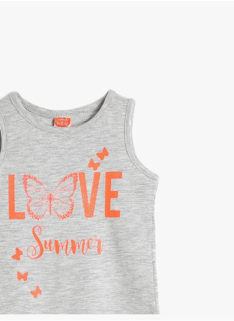 KOTON Crew Neck Cotton Printed Tank Top
