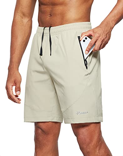 Pudolla Men's Workout Running Shorts Lightweight Gym Athletic Shorts for Men with Zipper Pockets (Khaki X-Large) - Image 1