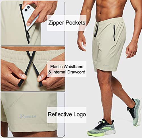 Pudolla Men's Workout Running Shorts Lightweight Gym Athletic Shorts for Men with Zipper Pockets (Khaki X-Large) - Image 4