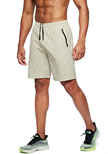Pudolla Men's Workout Running Shorts Lightweight Gym Athletic Shorts for Men with Zipper Pockets (Khaki X-Large) - Image 2