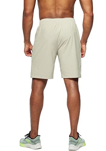 Pudolla Men's Workout Running Shorts Lightweight Gym Athletic Shorts for Men with Zipper Pockets (Khaki X-Large) - Image 3