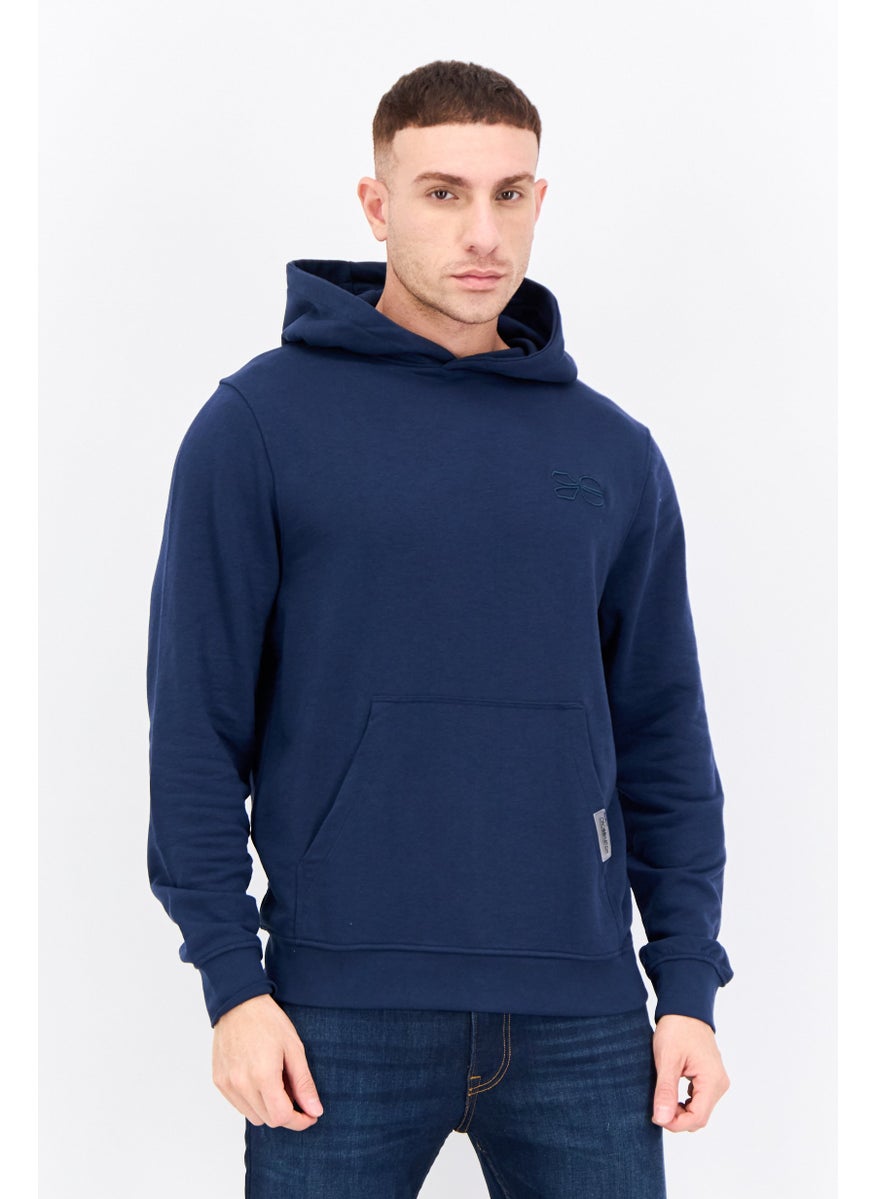 CROSSHATCH Men Embroidered Logo Long Sleeves Hoodies, Navy Blue  - Image 1