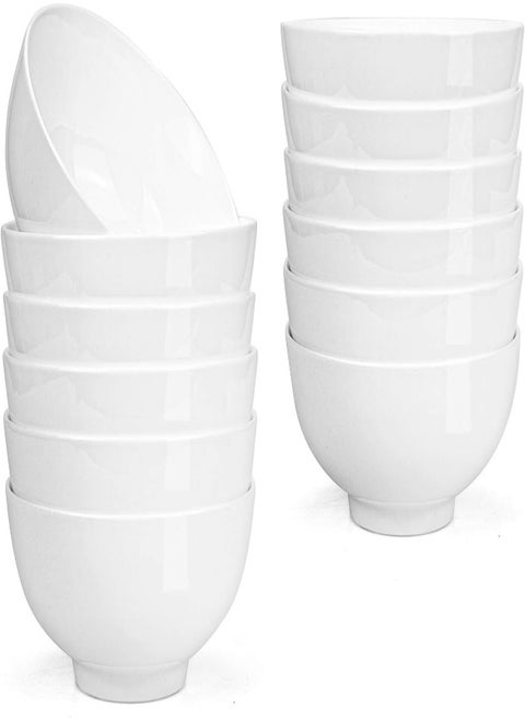 Foraineam 12 Pack 5 Inch Porcelain Bowls 14 Ounce White Round Bowl Set For Dessert, Ice Cream, Salad, Fruit, Small Side Dishes