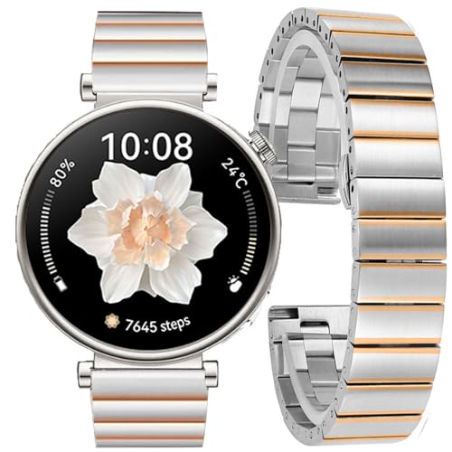DEALELE Bands Compatible with Huawei Watch GT5 Pro 42mm / GT5 41mm / GT4 41mm / Fossil Q Venture Gen 4 / Women's Gen 5E 42mm / Women's Gen 6, 18mm Stainless Steel Metal Strap for Women,Silver-rosegold - Image 3