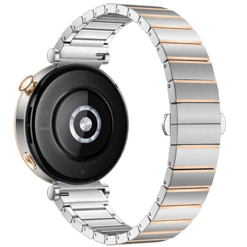 DEALELE Bands Compatible with Huawei Watch GT5 Pro 42mm / GT5 41mm / GT4 41mm / Fossil Q Venture Gen 4 / Women's Gen 5E 42mm / Women's Gen 6, 18mm Stainless Steel Metal Strap for Women,Silver-rosegold - Image 2
