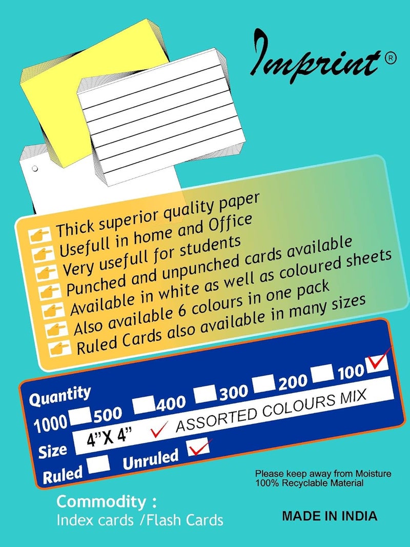 Imprint Card Stock, Index Cards Square Size 4"x 4" Bright Assorted Colors(Colors May Vary), 100 in This Package - Image 4