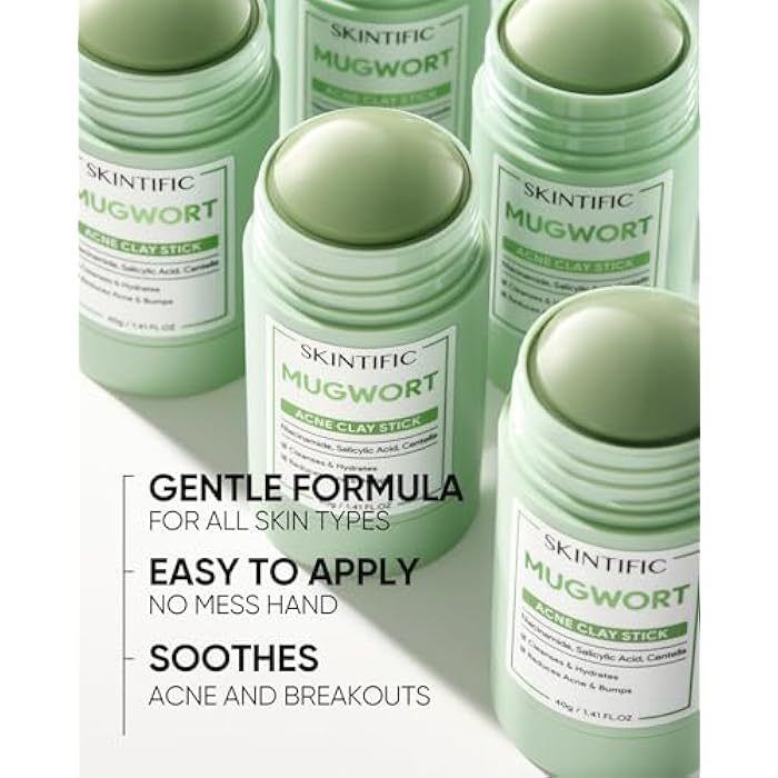 SKINTIFIC Mugwort Clay Stick Mask for Face, Mud Masks with Centella, Salicylic Acid, Gentle Exfoliation, Vegan Korean Skincare Wash-Off Facial Mask for Sensitive Skin - Image 3