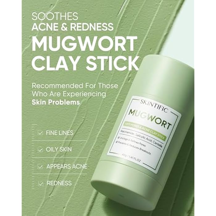 SKINTIFIC Mugwort Clay Stick Mask for Face, Mud Masks with Centella, Salicylic Acid, Gentle Exfoliation, Vegan Korean Skincare Wash-Off Facial Mask for Sensitive Skin - Image 2