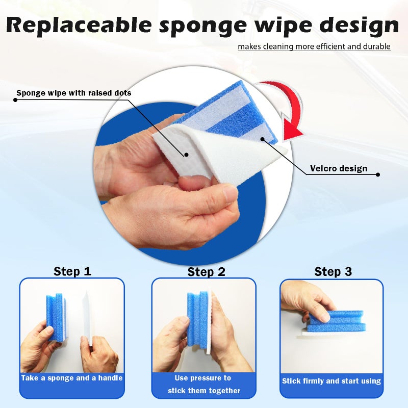 I-sper Magic Sponge Brush with Handle, Magic Sponge Eraser Handy-Grip with 10 Scouring Refill Pads 2 Reusable Scrubber, Scrub Pad Singles with Handle for Bathroom, Sink, Stovetops, Patio Furniture - Image 2