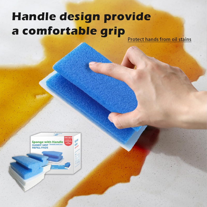 I-sper Magic Sponge Brush with Handle, Magic Sponge Eraser Handy-Grip with 10 Scouring Refill Pads 2 Reusable Scrubber, Scrub Pad Singles with Handle for Bathroom, Sink, Stovetops, Patio Furniture - Image 5