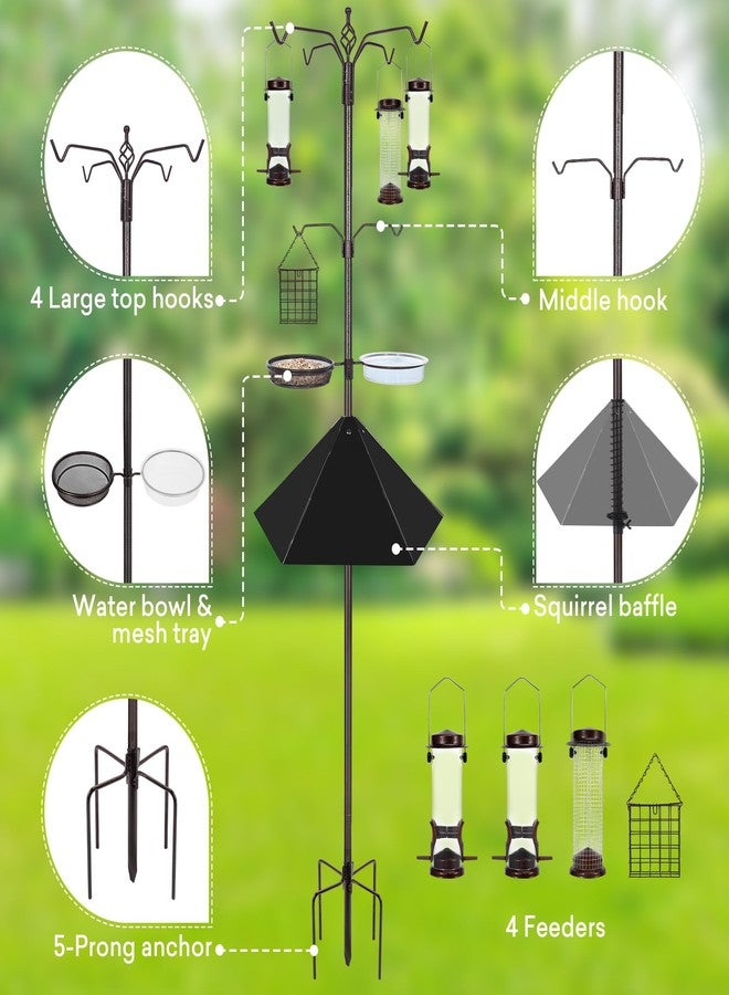 YINGYM 6-Hook Bird Feeding Station Kit, 94 Inch Heavy Duty Bird Feeder Stand Pole for Outdoors Hanging with 4 Bird Feeders, Wide Squirrel Baffle, Attracting Wild Birds - Image 3