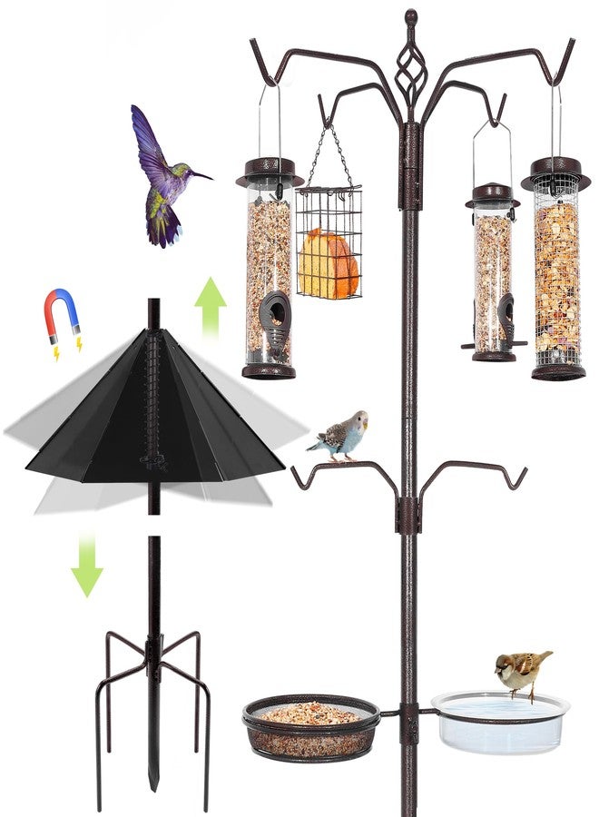 YINGYM 6-Hook Bird Feeding Station Kit, 94 Inch Heavy Duty Bird Feeder Stand Pole for Outdoors Hanging with 4 Bird Feeders, Wide Squirrel Baffle, Attracting Wild Birds - Image 1