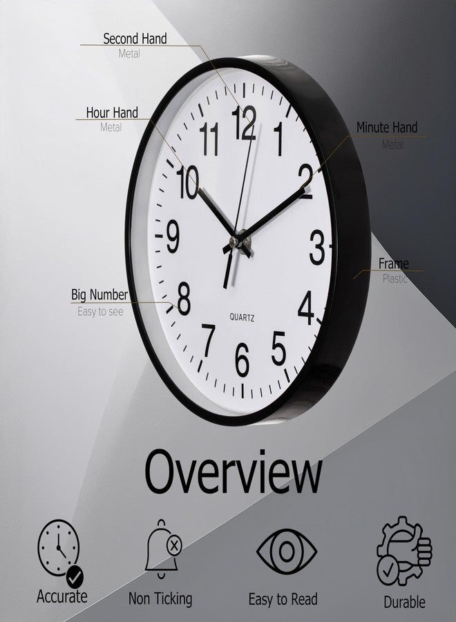 Clockswise Black 8-in Analog Clock Silent, Non-Ticking for Wall, Office Desk, Table and Shelf, Battery-Operated Perfect for Home Office, Farmhouse Kitchen Decor, Bathroom, School and Bedroom Decor - Image 3