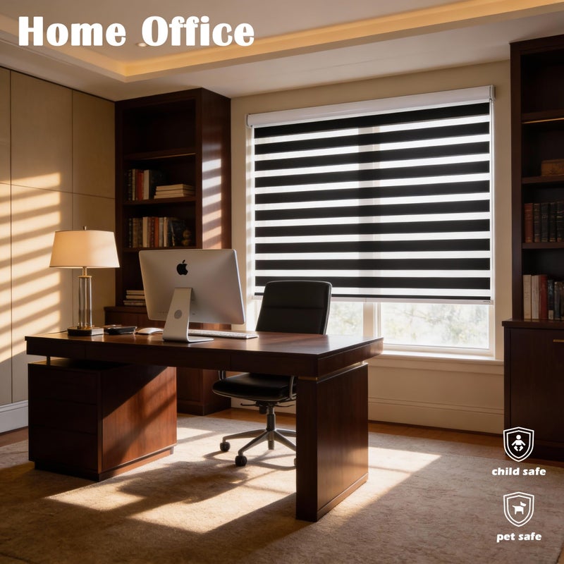 JIANGPIN TEXTILE Cordless Zebra Blinds for Windows Free-Stop Zebra Shades Dual Layer Light Filtering Blackout Shades Room Darkening Window Blinds for Home (20" W X 72" H, Black) - Image 4