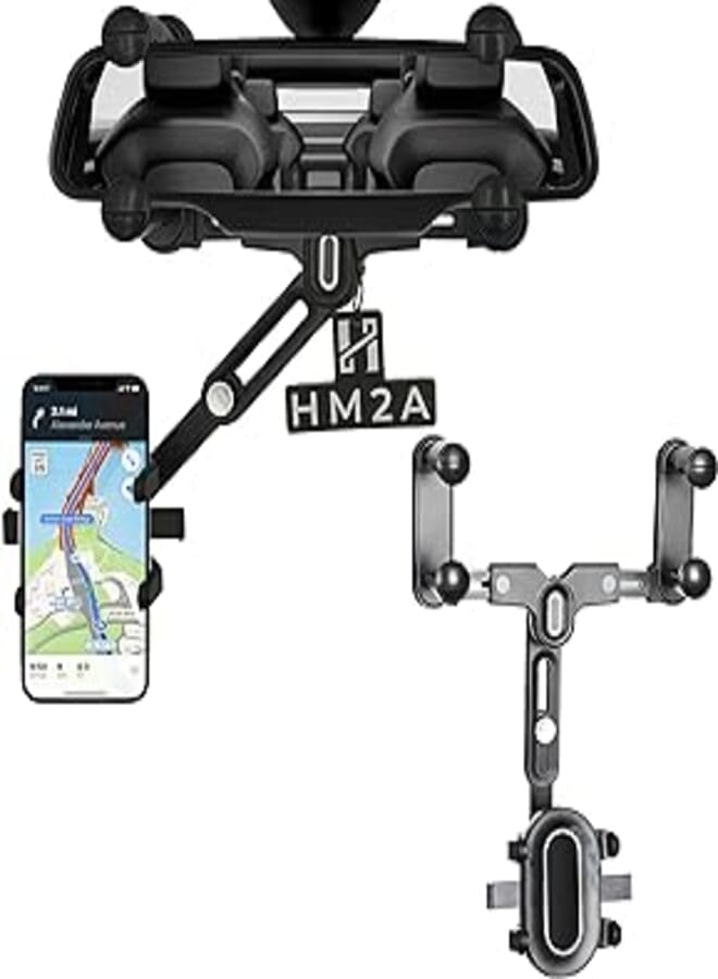 HM2A Rearview Mirror Car Phone Holder ,360°Rotatable Phone Holder for Car Multifunctional Rear View Mirror Mobile Holder For Car, Adjustable GPS Holder for All Mobile Phones Fits Bigger Vehicles (Style A)