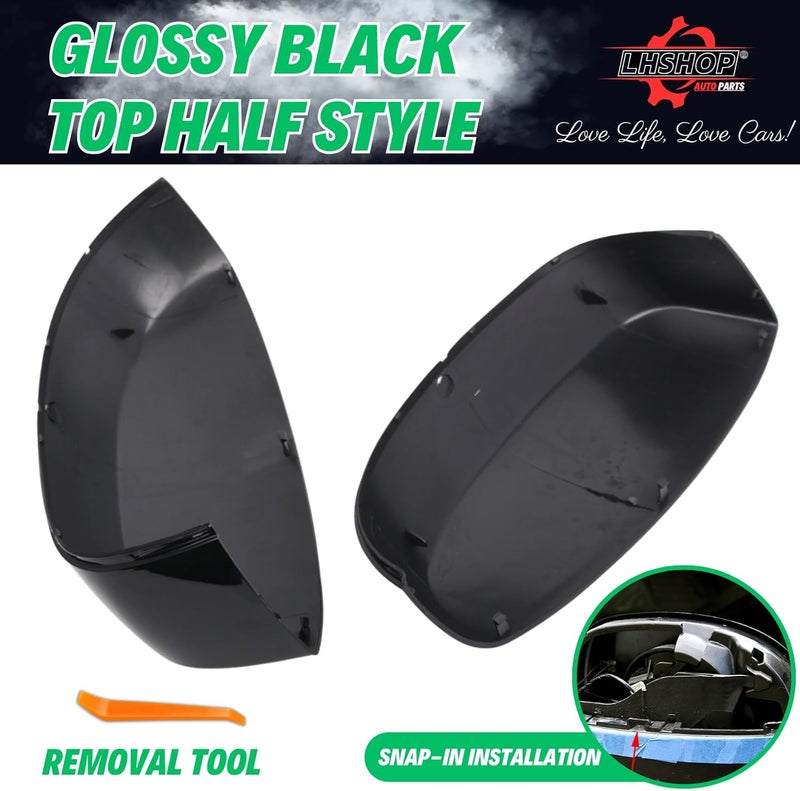 Qlhshop Pair Side Mirror Cover Cap for 2007-2014 Chevy Tahoe, Avalanche, Silverado, Suburban, GMC Sierra, Yukon, Cadillac Escalade - Smooth Black - Image 3