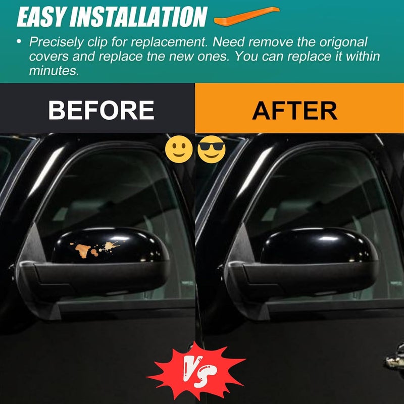 Qlhshop Pair Side Mirror Cover Cap for 2007-2014 Chevy Tahoe, Avalanche, Silverado, Suburban, GMC Sierra, Yukon, Cadillac Escalade - Smooth Black - Image 2