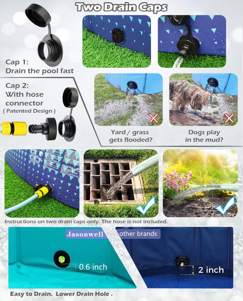 Jasonwell Foldable Dog Kiddie Pool - Hard Plastic Kids Paddling Pool Toddler Baby Swimming Pools for Backyard Collapsible Whelping Box Pet Doggie Cats Wading Pools Bathtub for Puppy Large Dogs 71In - Image 4