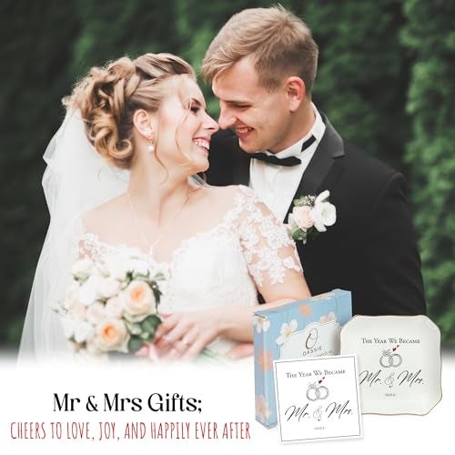 OASSIE Christmas Wedding Gifts for Couples 2025 - Mr and Mrs Gifts 4"x4" Ceramic Jewelry Dish Tray - Bridal Shower Engagement Gifts for Bride Women Newlyweds Marriage Just Married - Image 2