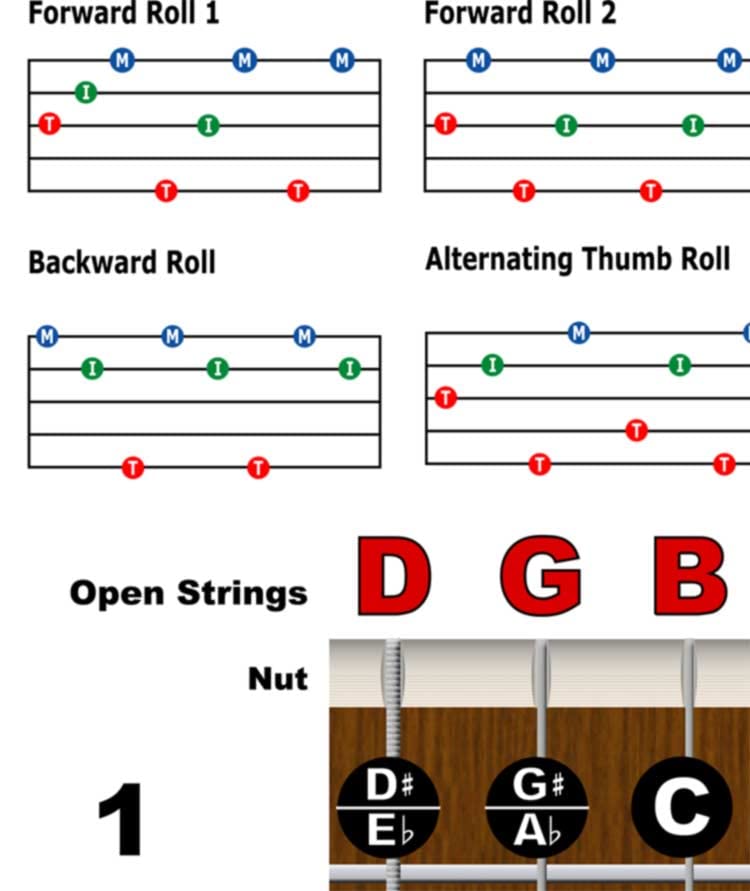 A New Song Music Banjo Poster - Chords Rolls Fretboard Notes - Open G Tuning 11x17 Easy Beginner Instructional Chart by A New Song Music - Image 5