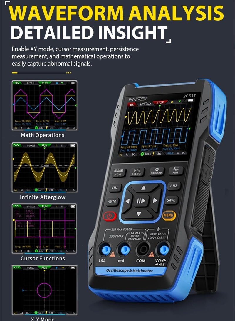 شو وو جهاز قياس متعددة الوظائف 3 في 1، مذبذب رقمي، مقياس ترددات 50 ميغاهرتز، معدل أخذ عينات 250 مللي ثانية، 20000 قراءة RMS مع مجسَين لاختبار الجهد، التيار، المكثف، المقاومات، والديودات. - Image 5