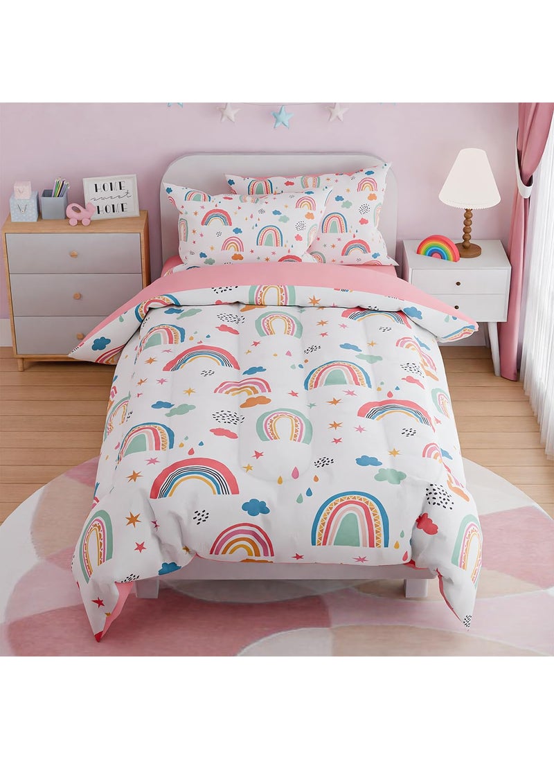 SANDJEST SANDJEST Rainbow Twin Bedding Set for Girls  Ultra Soft Microfiber Comforter Set Twin Size with 3-Pieces for Kids Teen  Bed Set Comforters for Bedroom Decor  - Image 1
