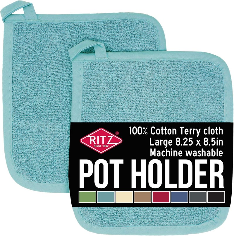 Ritz Premium Terry Pot Holders & Hot Pads (2-Pack), 8.5"x8.25", High Heat Resistance, 100% Cotton, Dew - Image 1