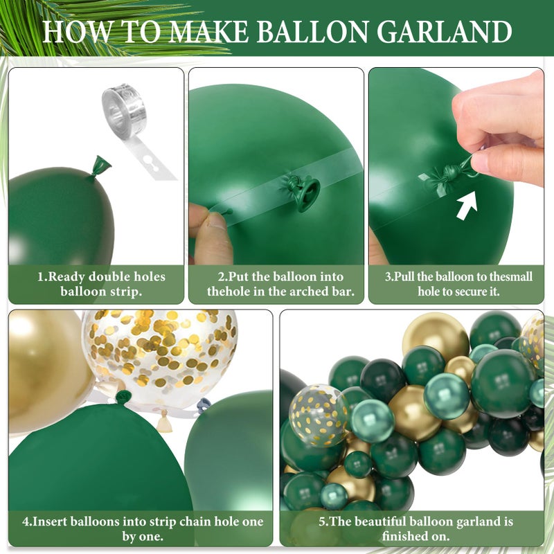 Amandir 153pcs Green and Gold Balloon Garland Arch Kit, Different Sizes 18 12 10 5 inch Green Latex Metallic Confetti Balloons St. Patrick's Birthday Anniversary Safari Party Decoration Supplies - Image 3