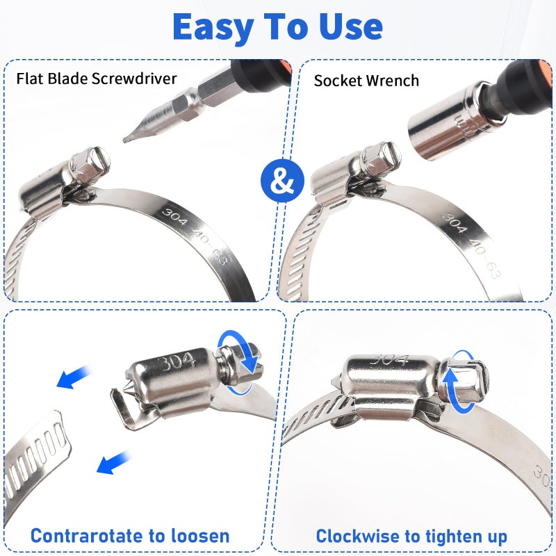 Gudui مشبك خرطوم، 10 قطع مشابك خرطوم من الفولاذ المقاوم للصدأ بحجم 2.5 بوصة لخرطوم بقطر من 1 1/2 بوصة إلى 2 1/2 بوصة مجموعة مشابك خرطوم كبيرة قابلة للتعديل مع تروس دودية للاستخدام في الرادياتير وخطوط الوقود والميكانيكا - Image 4