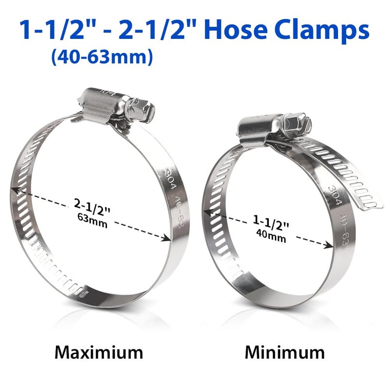 Gudui مشبك خرطوم، 10 قطع مشابك خرطوم من الفولاذ المقاوم للصدأ بحجم 2.5 بوصة لخرطوم بقطر من 1 1/2 بوصة إلى 2 1/2 بوصة مجموعة مشابك خرطوم كبيرة قابلة للتعديل مع تروس دودية للاستخدام في الرادياتير وخطوط الوقود والميكانيكا - Image 2