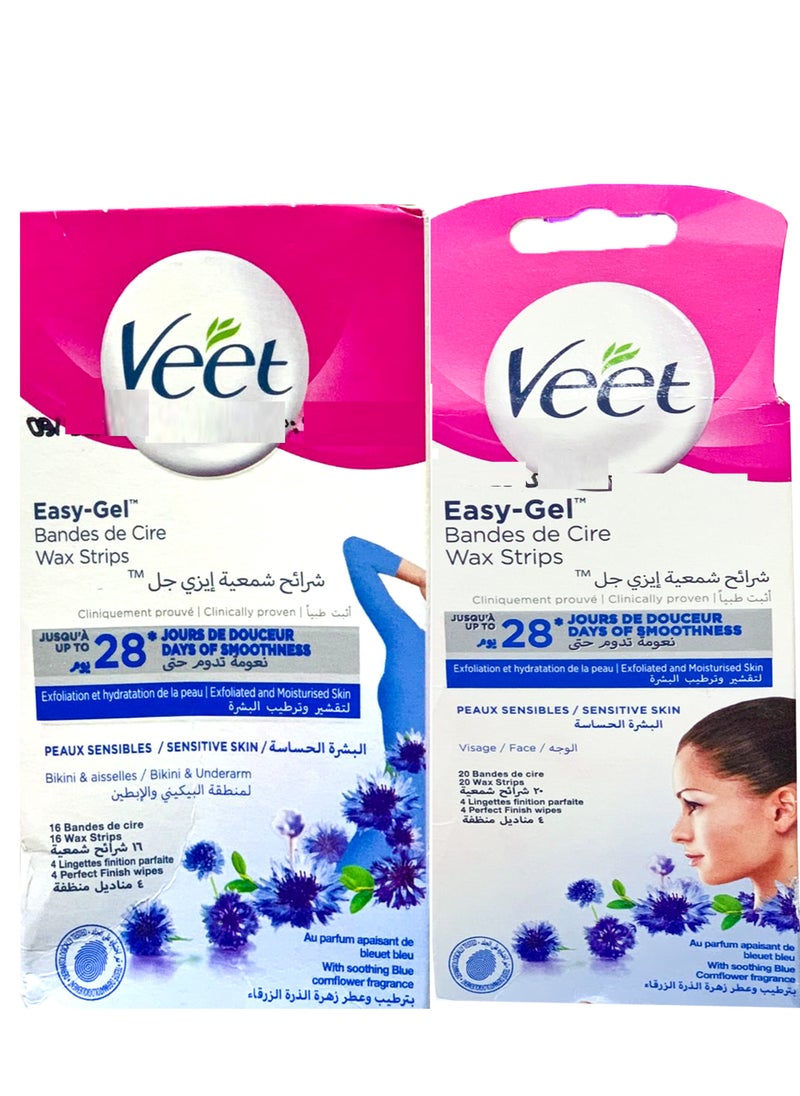 Veet - Veet Hair Removal Wax Stripes For Visage Face Peaux Sensibles Sensitive Skin + Veet Hair Removal For Bikini & Underarm Sensitive Skin - Image 1