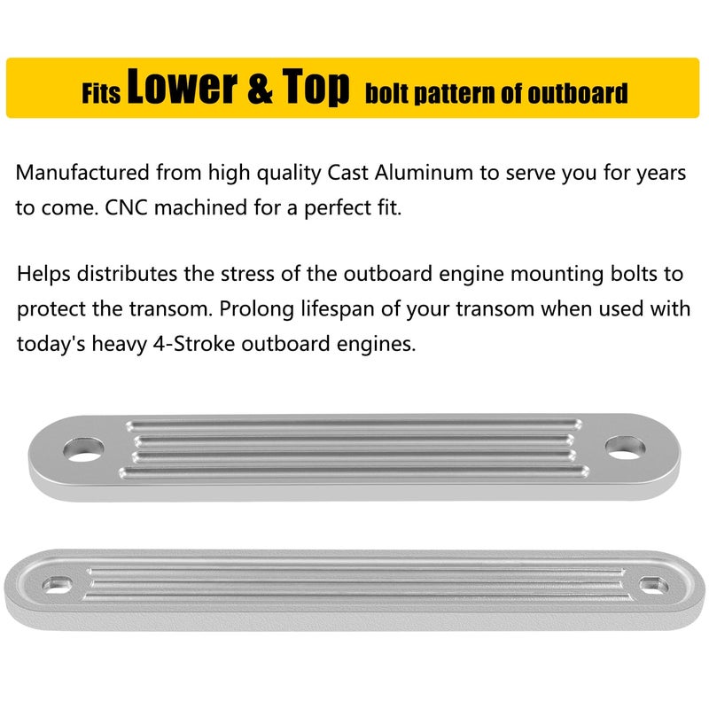 Camoo Tsp-1 & Tsp-2Dp Transom Support Plate Kit For Top Bolt Holes Standard And Lower Bolt Holes Standard (12"" X 2"" & 15"" X 2"") 3/8"" Thickness Cast Aluminum 2 Pack - Image 5