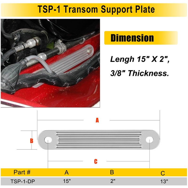 Camoo Tsp-1 & Tsp-2Dp Transom Support Plate Kit For Top Bolt Holes Standard And Lower Bolt Holes Standard (12"" X 2"" & 15"" X 2"") 3/8"" Thickness Cast Aluminum 2 Pack - Image 2