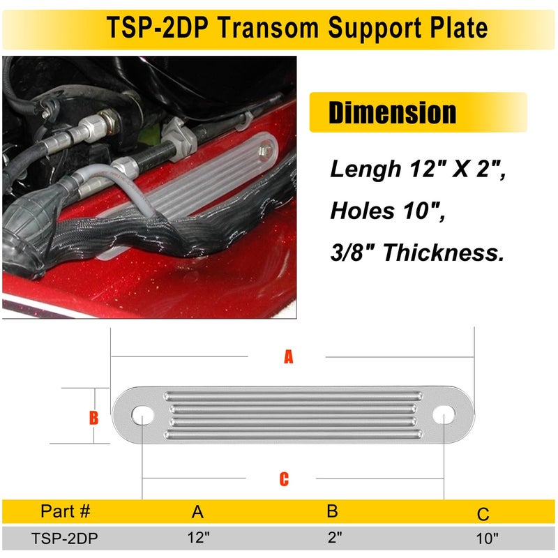 Camoo Tsp-1 & Tsp-2Dp Transom Support Plate Kit For Top Bolt Holes Standard And Lower Bolt Holes Standard (12"" X 2"" & 15"" X 2"") 3/8"" Thickness Cast Aluminum 2 Pack - Image 3