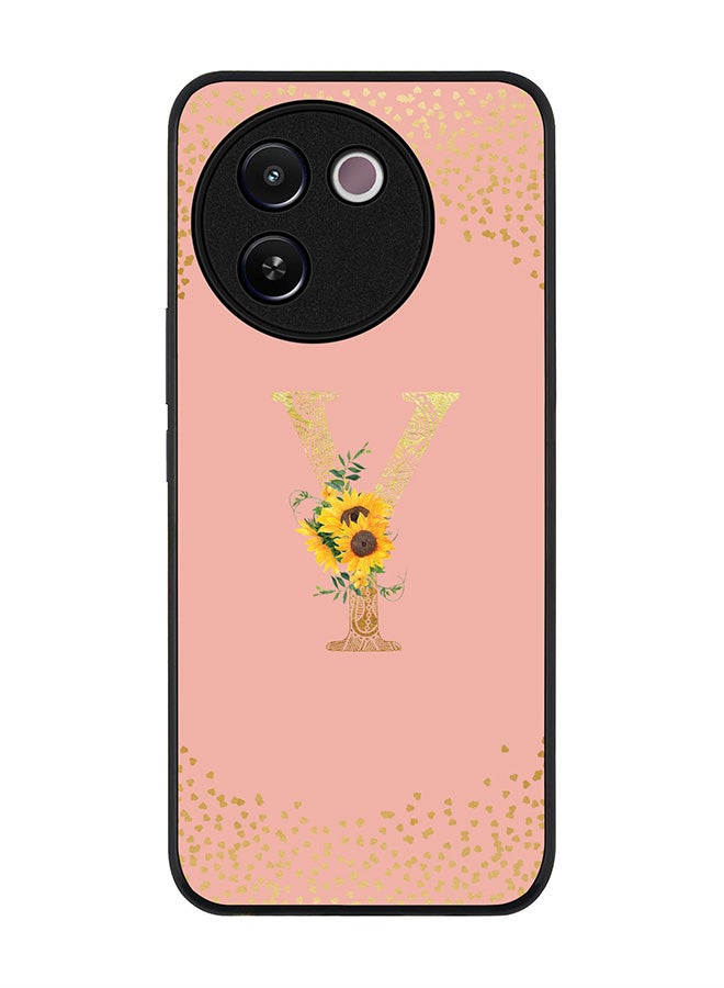 Stylizedd Rugged Black edge case for Vivo V30e, Slim fit Case Flexible Cover - Custom Monogram Initial Letter Floral Pattern Alphabet - Y (Rose Pink ) - Image 1