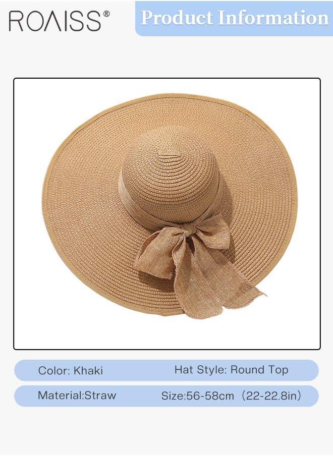 roaiss - 2 Pcs Straw Hat and Cotton Woven Bag Set Boho Style Bow Decor Straw Sun Hat Summer Floppy Beach Wide Brim Cap and Crossbody Vacation Beach Bag for Women - Image 1