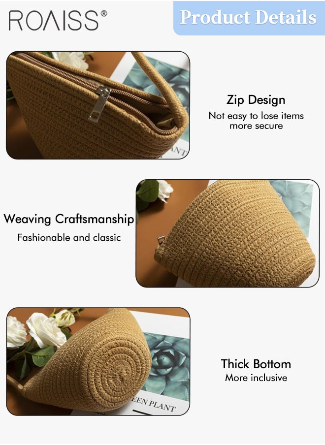 roaiss - 2 Pcs Straw Hat and Cotton Woven Bag Set Boho Style Bow Decor Straw Sun Hat Summer Floppy Beach Wide Brim Cap and Crossbody Vacation Beach Bag for Women - Image 1