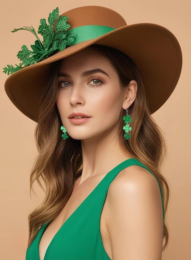 Cifudec St Patricks Day Green Shamrock Clover Earrings for Women, Good Luck Hoop Dangle Glitter Earrings Irish St. Patrick's Day Accessories (Style 1) - Image 5