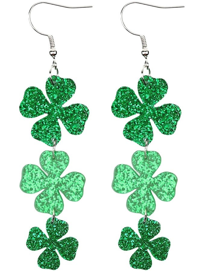 Cifudec St Patricks Day Green Shamrock Clover Earrings for Women, Good Luck Hoop Dangle Glitter Earrings Irish St. Patrick's Day Accessories (Style 1) - Image 1