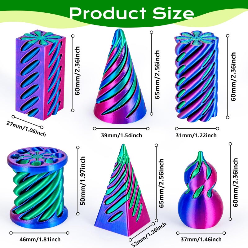 3Dgenius 6 Pack Spiral Cone Fidget Toys 3D Printed Spiral Fidget Toys Impossible Cone 3D Printed Fidgets Impossible Pyramid Passthrough 3D Printed Toys for Adults & Kids for Anxiety Relaxing, Pack1 - Image 2