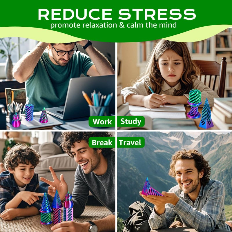 3Dgenius 6 Pack Spiral Cone Fidget Toys 3D Printed Spiral Fidget Toys Impossible Cone 3D Printed Fidgets Impossible Pyramid Passthrough 3D Printed Toys for Adults & Kids for Anxiety Relaxing, Pack1 - Image 5