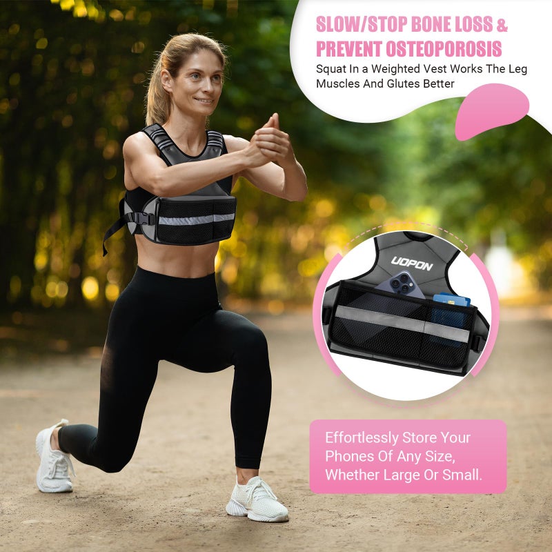UOPON Adjustable Weighted Vest for Women, 6-12 Lbs Rucking Vest with 6 Ironsand Weights, Great Weighted Vest with Plus Pockets & Reflective Strips for Running, Walking, Workout and Strength Training - Image 5