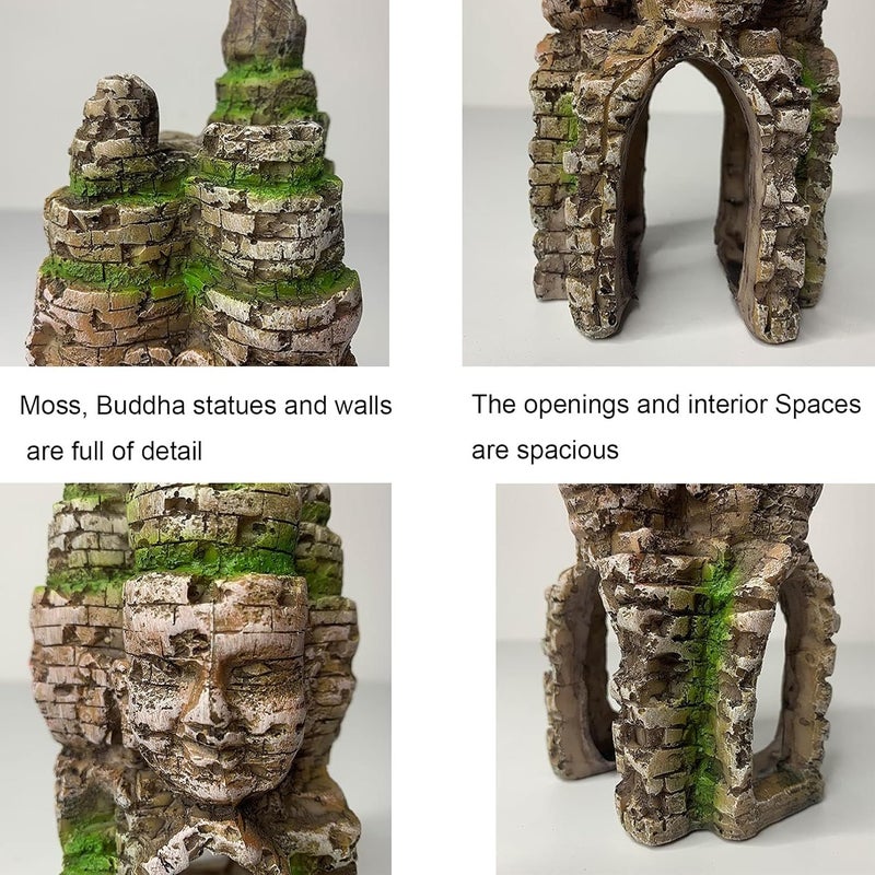 kathson Aquarium Buddha Statue Decorations Fish Tank Resin Buddha for Four Faces Ornament with Caves Hole for Betta Fish Hideout Swim Through - Image 3