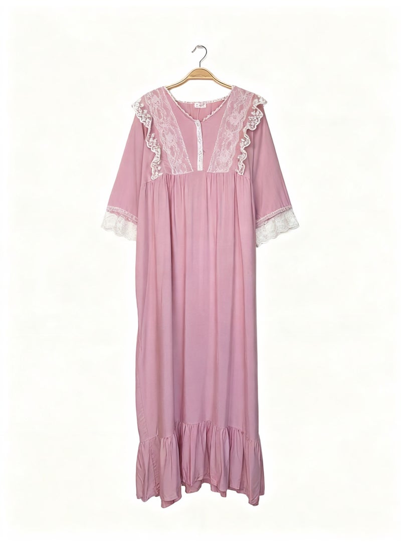 Orchid Sweet Princess Style Pajamas Solid Pink Color Fashion Long-Sleeved Soft Home Wear - Image 2