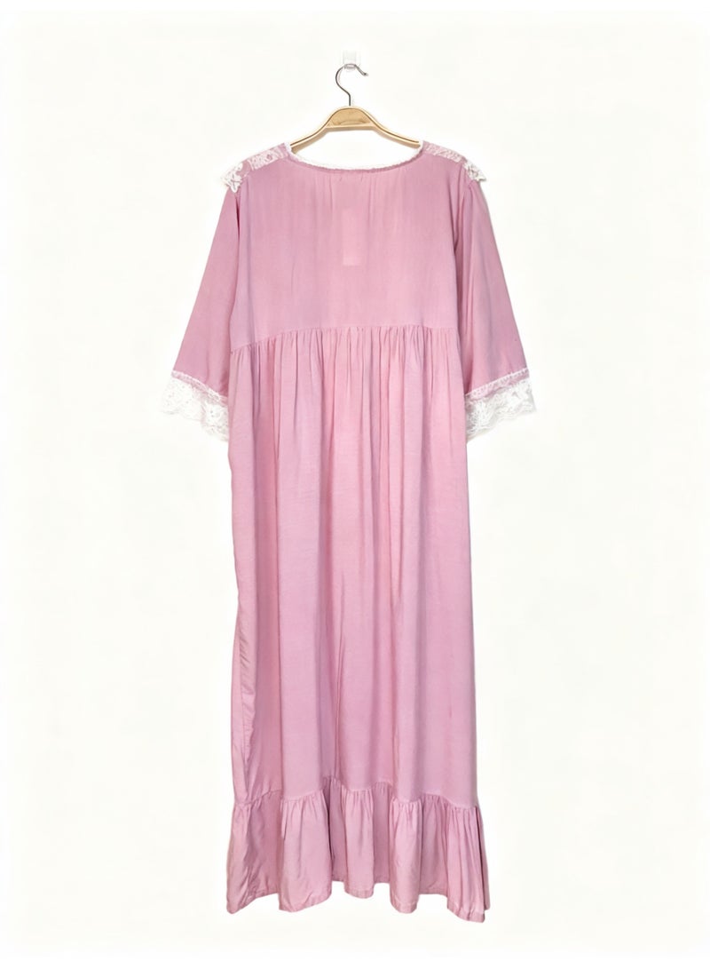 Orchid Sweet Princess Style Pajamas Solid Pink Color Fashion Long-Sleeved Soft Home Wear - Image 3