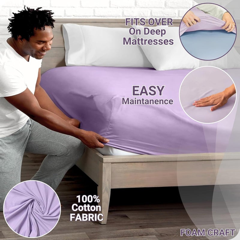 FOAM CRAFT 100% Cotton Lavender Fitted Bed Sheet King Size with Elastic Closure - Image 3