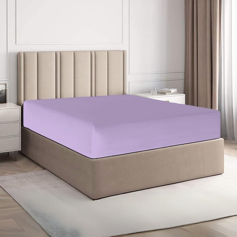 FOAM CRAFT 100% Cotton Lavender Fitted Bed Sheet King Size with Elastic Closure - Image 1