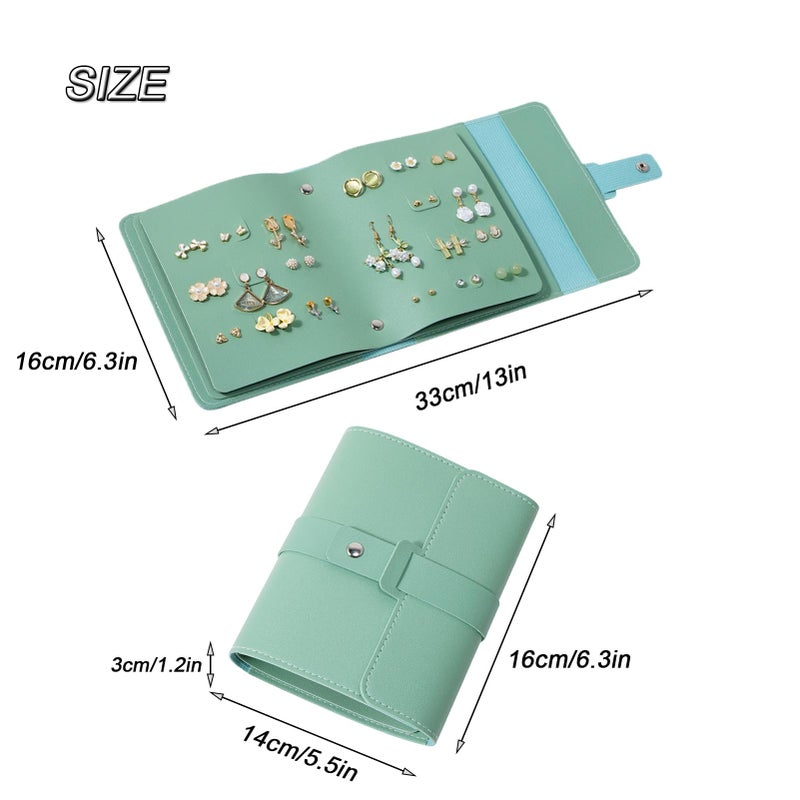 LAKE OF FIRE Earring Holder Organizer with Foldable Book Design Jewelry Book Organizer, Portable Pu Leather Travel Earring Case(Green) - Image 2