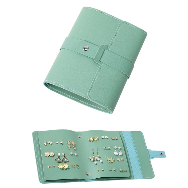 LAKE OF FIRE Earring Holder Organizer with Foldable Book Design Jewelry Book Organizer, Portable Pu Leather Travel Earring Case(Green) - Image 1