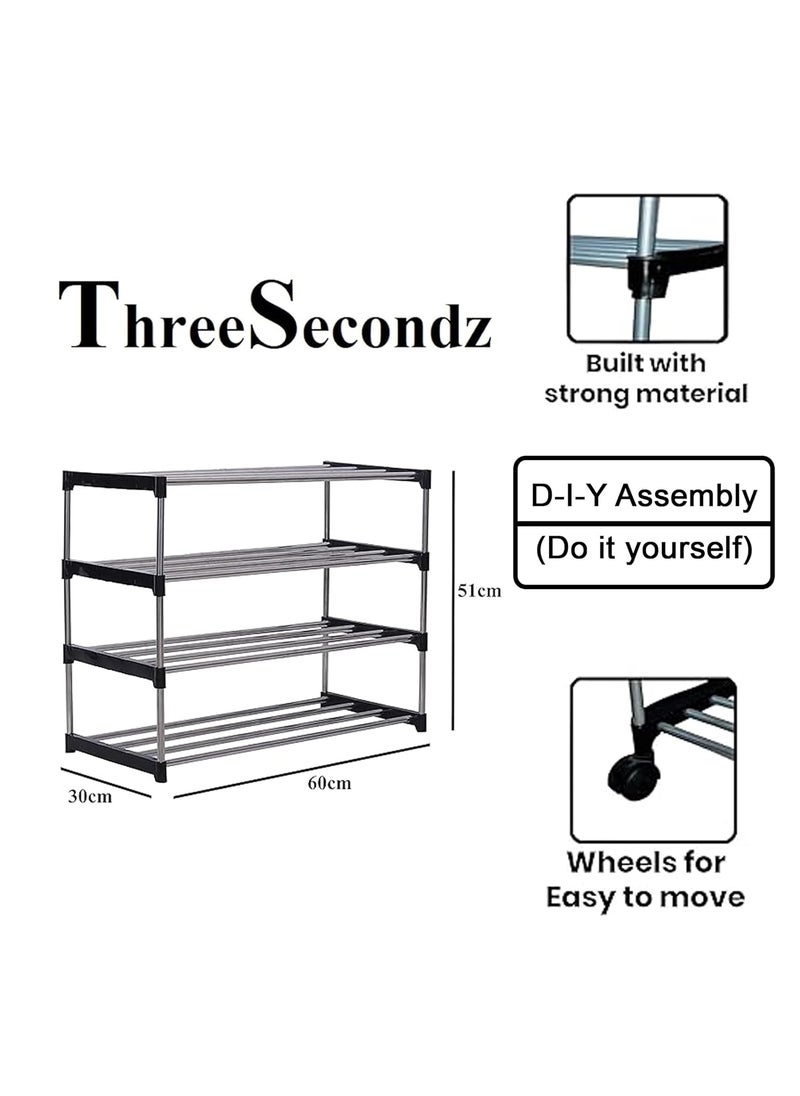 Three Secondz Three Secondz Shoe Rack Shoe Stand Shoe Cabinet Shoe Shelf with movable Wheels 4 Shelves Black  - Image 2
